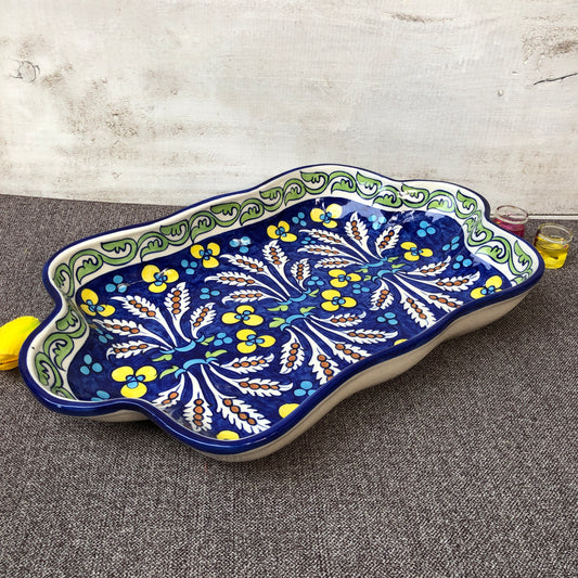 Green Flower Medium Rectangle Dish