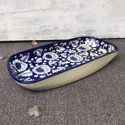 Blue Flower Long Serving Dish